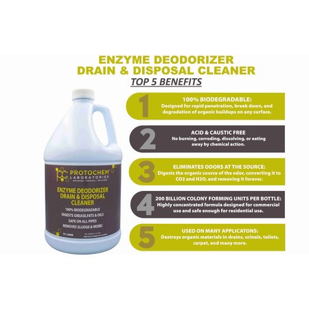 Protochem Laboratories Live Liquid Enzyme Drain And Disposal Cleaner And Odor Eliminator, 1 gal., EA1 PC-189BB-1